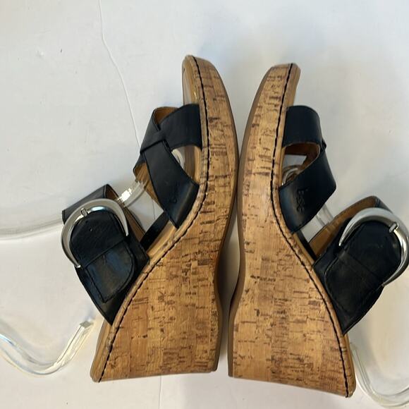 B.O.C Devona Leather Strap Cork Platform Wedge Slip on Mules Sandals Size 9 - Picture 6 of 9